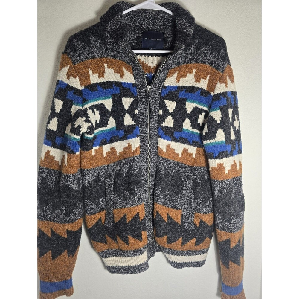 American Eagle Women’s Wool Blend Aztec Southwest Zip Knit Sweater Jacket S/P... - Picture 2 of 14